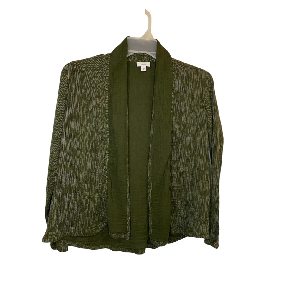 Pure Jill J Jill Womens Olive Green Gauzy Cotton Open Cardigan XS Sweater